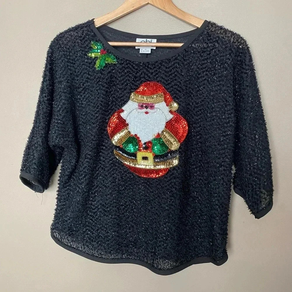 PBJ vintage Christmas sweater sequin top blouse holiday party Granny core sz M